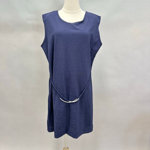 Vintage Navy Tunic Top Sleeveless Silver Belt Accent Retro Minimalist Size 18W - Picture 1 of 13